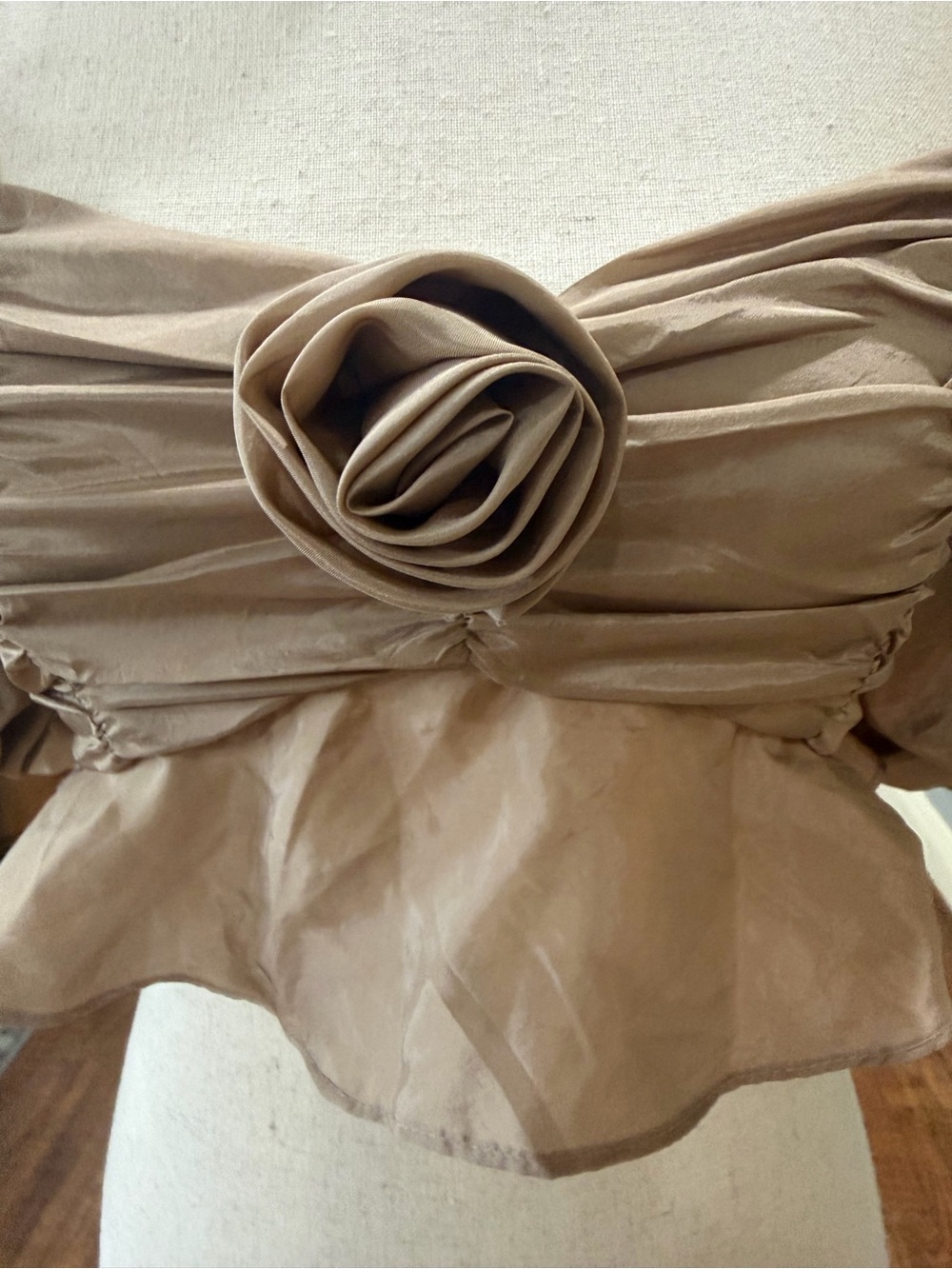 ALTAR'D STATE Tan Taupe Puff Sleeve Rose Crop Top - Size S - Picture 4 of 10